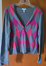 Ladies Charter Club Size L Cardigan Sweater Peachy  Grey Diamond Purple ... - $17.99