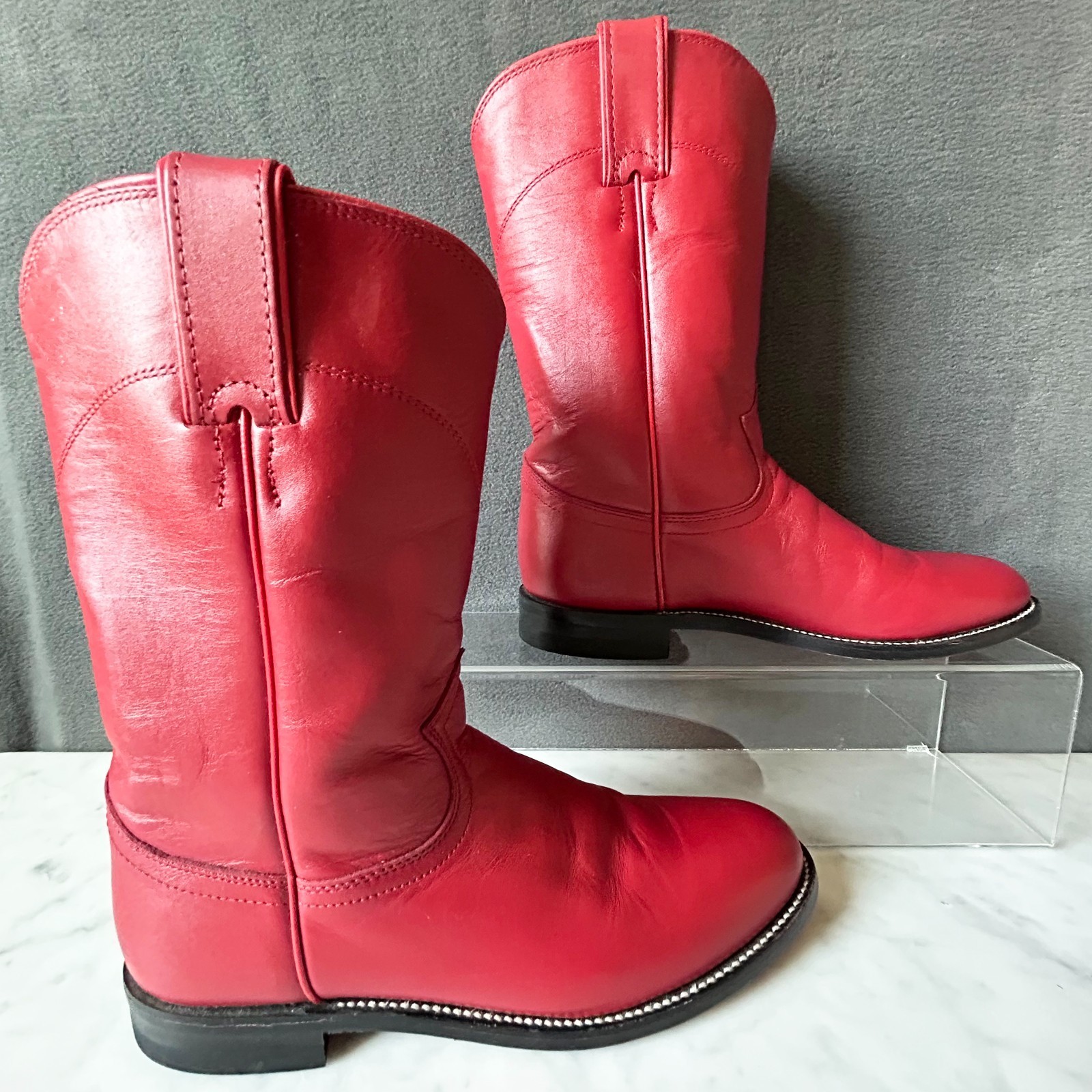 Red Justin Roper Cowboy Boots Vintage Western Rodeo - Women&#39;s Size 7-1/2 B - $56.95