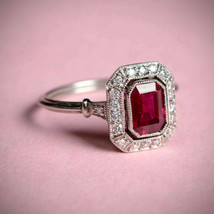 Emerald Cut 2.20Ct Lab Created Garnet 925 Sterling Silver Engagement Ring Size 6 - £106.31 GBP
