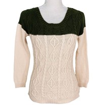 Olive &amp; Oak Sweater Small Beige Green Cable Knit Crew - £19.98 GBP