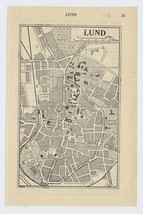 1952 Vintage City Map Of Lund / Sweden - $16.16