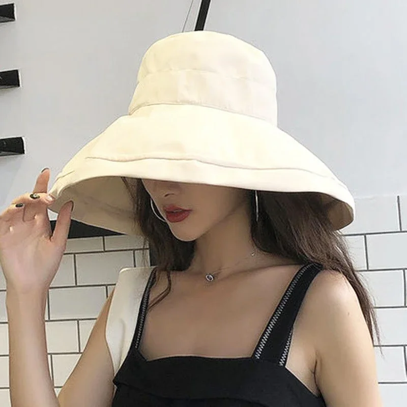 Oversized Summer New Cotton Breathable Big Brim Solid Color Fashion Bucket Hat - £12.16 GBP