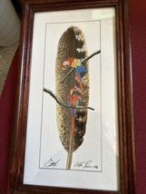 Painting of a Macaw Parrot on a Feather Signed Costa Rica Matted and Fra... - £27.14 GBP