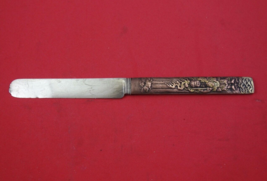 Japanese Sterling Silver Tea Knife samurai w/ gold flames bronze handle 7 3/4&quot; - £244.53 GBP