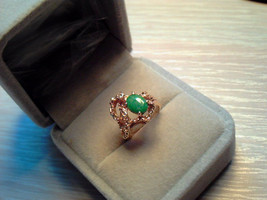 Vintage Green Jade 14kt Gold Diamond Gold Ring Retro - £1,015.49 GBP