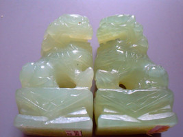 Pair Of Antique Chinese Old Republic Period Green Jade Hand Carved Foo Lion Dogs - £47.96 GBP