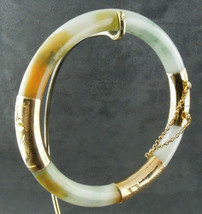 Petite Jade 14K Bangle Bracelet Hinged Vintage Safety Chain Soft Green &amp;... - £1,201.70 GBP