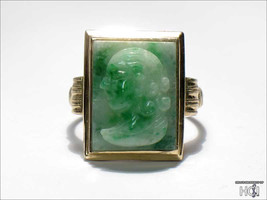 Antique Victorian 10K Yellow Gold Ring w/ Rare Carved Jadeite Cameo - £1,267.53 GBP