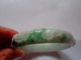 Stunning rare carved green &amp; white genuine Grade A jade bangle bracelet - £1,079.92 GBP