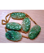Antique Art Deco Chinese 14K Yellow Gold Carved Rich Green Jadeite Jade ... - £5,837.35 GBP