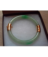 Natural Chinese Green Jadeite Jade Bangle Bracelet 14K Solid Yellow Gold - £664.43 GBP