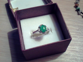18K Green Jadeite Jade Stone &amp; Diamond Ring Grade A Size 6 - £520.37 GBP
