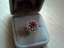 Vintage Diamond &amp; Ruby 14K White Gold Cocktail Ring - £857.20 GBP