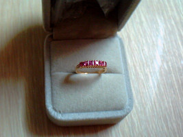 14K Yellow Gold Square Cut Ruby &amp; Diamond Band Ring - £553.68 GBP