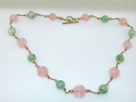Artisan Pink Quartz & Green Jade 14KT Gold Necklace - £271.94 GBP