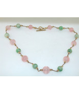 Artisan Pink Quartz &amp; Green Jade 14KT Gold Necklace - £271.72 GBP