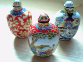 3 Pieces Chinese Qing Dynasty Hand Draw Brass Cloisonne Snuff Bottles - £336.88 GBP