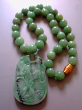 16&quot; Retro A Grade Jadeite Jade Pendant Necklace From Estate Individually Knot - £222.44 GBP