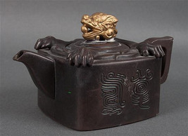 Chinese brown earthenware miniature teapot - $260.99