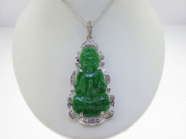 Jade Lady Buddha KWAN/QUAN YIN Diamonds 18K Pendant 14K White Gold Necklace - £2,046.01 GBP