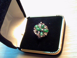 Vintage 10k white gold jadeite carved diamond flower cluster cocktail ring 6.5 - £914.27 GBP