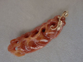 Vintage 14K Chinese Well Carved Rusty Red Jadeite Jade Pendant  - £1,059.93 GBP