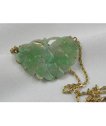 Beautiful Vintage 14K Gold Pendant And Chain With Carved Jade Butterfly - £1,037.18 GBP