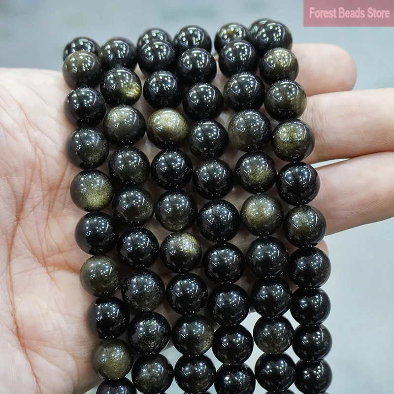 Smooth Gold Obsidian Natural Stone Round Beads for Jewelry Making 15&quot; St... - £6.20 GBP
