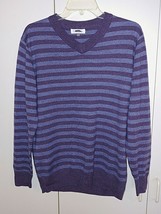CALVIN KLEIN MEN&#39;S LS STRIPED PULLOVER V-NECK SWEATER-L-WORN 1-ACRYLIC/W... - $18.48