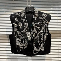 DEAT Fashion Pattern Design Vest Women&#39;s Notched High Street Outwear Sleeveless  - £129.08 GBP