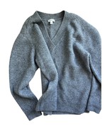 Nordstrom Womens Baby Alpaca Wool Blend V-Neck Sweater Gray Grey, L Ribbed - $46.27 CAD