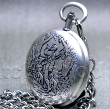 Pocket Watch Silver Plating Hunter Design 42 MM Brass Case for Men Fob Chain P97 - £20.77 GBP