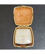 Vintage Linden Tan Clam Shell Leather Case Wind Up Travel Alarm Clock MC... - $525.50 MXN