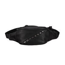 Chest Bag Black Pu Soft Skin Dumpling-Shaped Rivet Men&#39;s Waist Bag Men&#39;s... - £22.03 GBP