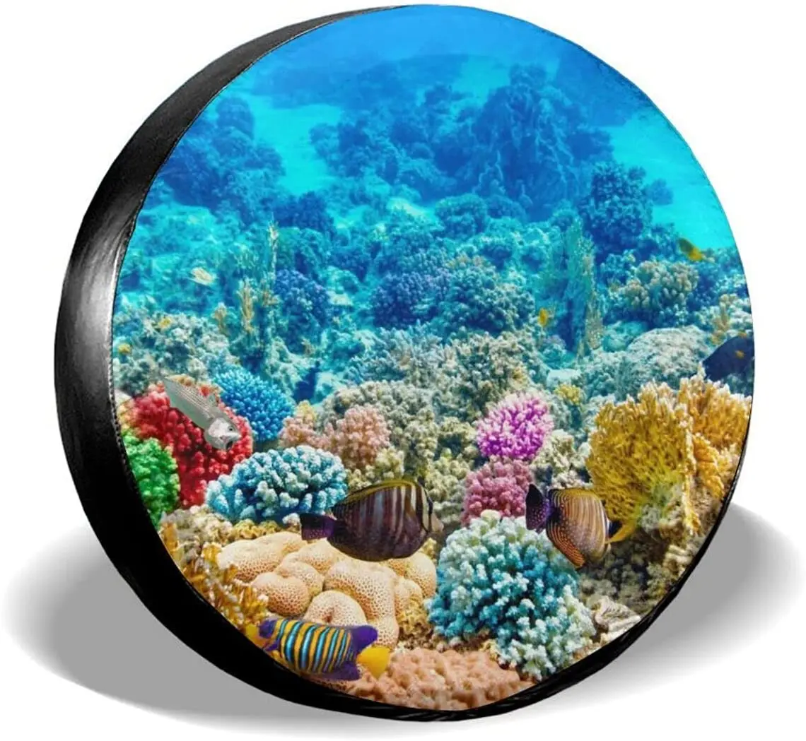Delumie Rv Spare tire Covers Colorful Fish Corals Underwater Potable Polyester - £20.73 GBP