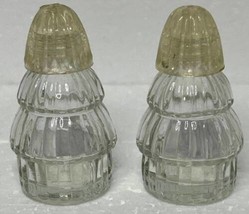 Vintage Clear 2&quot; Ribbed Tiered Beehive Shape Collectible Salt &amp; Pepper Shakers - £7.88 GBP