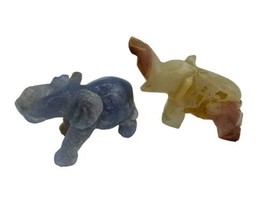 Stone Elephant Lot Blue Brown Miniature Figurines Carved - $18.29