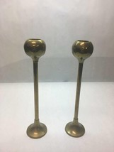 Vintage Brass Candle Sticks Tall Made In India Bulb Top Mcm Round Base Patina - $39.59