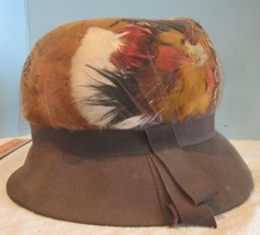Vintage Hat Brown Wool Pheasant Feather Rocckwell Ny J EAN Arlett - £28.77 GBP