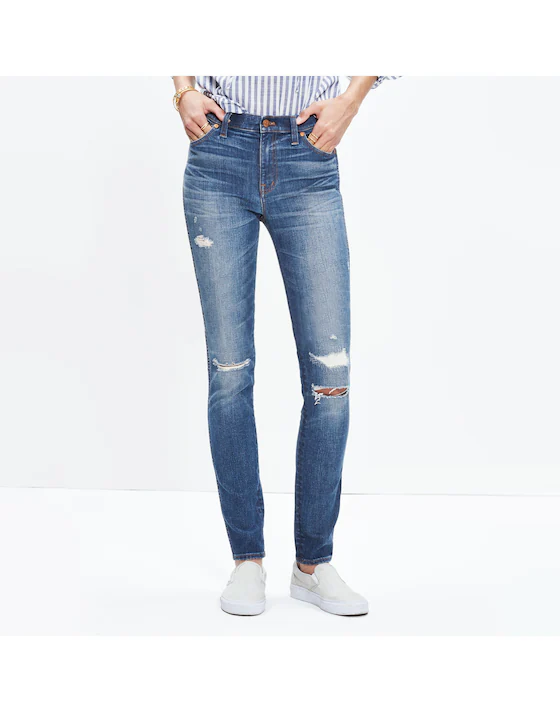 Madewell Sz 26 High Rise Skinny Jeans Distressed Medium Wash Raw Hem Stretch Item image 12