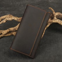Handmade Cow Leather Long Wallet Men Crazy Horse Phone Purse Vintage Solid Color - £32.41 GBP
