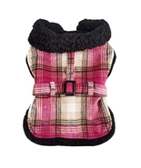 Warm Hot Pink and Tan Plaid Coat with Sherpa Fleece Lining &amp; Leash Sizes... - $29.99