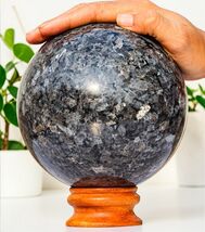 Polished Black Larvikite Crystal Healing Reiki Stone Sphere Quartz Globe... - $556.82