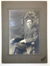 Antique Photo on Board Dapper Young Man Sitting in Chair Solberg Decorah IA - £12.53 GBP