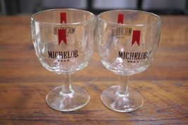 Pair Set Vintage 70s Michelob Heavy Glass Beer Man Cave Pub Goblets Glasses - £23.58 GBP
