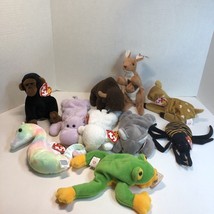 10 Assorted Beanie Babies Lot w Tags Pouch Smoochy Happy Neon Fleece Mel Roam - £15.76 GBP