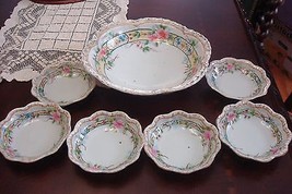 Nippon Style Japan, Bowl &amp; 6 Small Bowls Flowers And Gold Original - £98.92 GBP