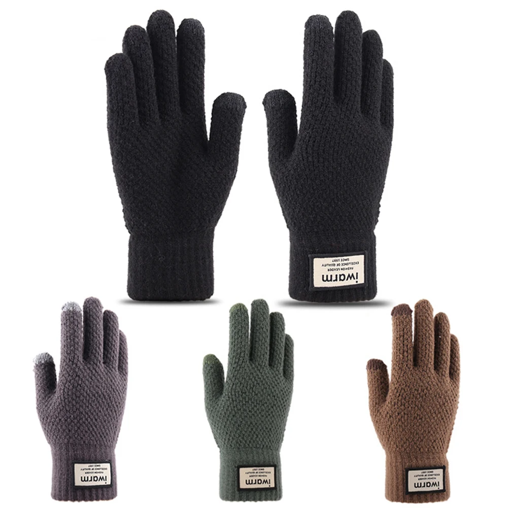 2pcs Touch Screen Elastic Man Knitted Gloves Male Winter Warm Hand Warmer Mitten - £10.08 GBP