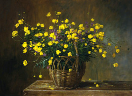 Giclee Yellow flowers painting Art Printed on canvas for living room L - £6.75 GBP+