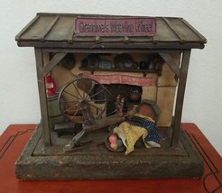Diorama Wooden Grandma&#39;s Weaving Wheel Large Old Fashioned Western Town Village - £46.78 GBP